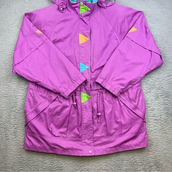 Vintage Vine Below Coat Womens‎ Large Zepel Treated Colorful Funky 80s Zip Snap - Picture 3 of 12